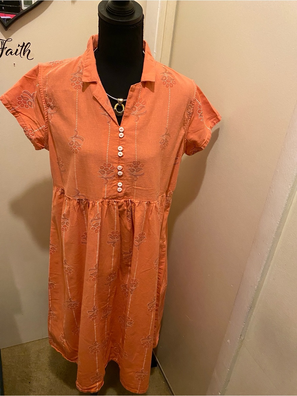E) Orange Short Sleeve Button-Front Dress. 
PTP 20.5. Length from shoulder 40